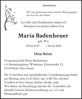 Anzeige von Maria Badenheuer von  EXPRESS - Die Woche 