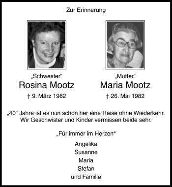 Anzeige von Maria Mootz von  Bergisches Handelsblatt 