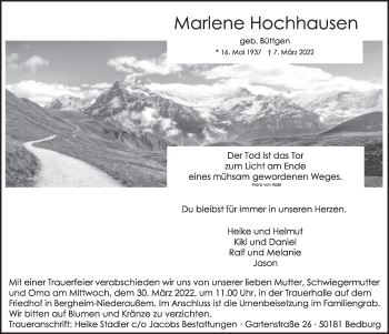 Anzeige von Marlene Hochhausen von  Werbepost 