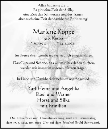 Anzeige von Marlene Koppe von  Schlossbote/Werbekurier 
