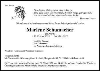 Anzeige von Marlene Schumacher von  Lokalanzeiger 