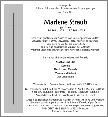 Anzeige von Marlene Straub von  Anzeigen Echo 