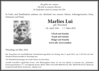 Anzeige von Marlies Lui von  Schlossbote/Werbekurier 