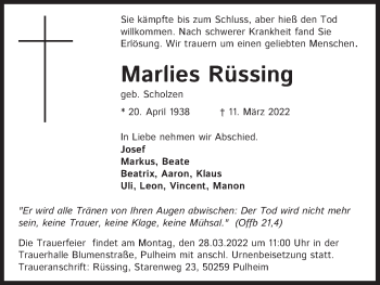 Anzeige von Marlies Rüssing von Kölner Stadt-Anzeiger / Kölnische Rundschau / Express