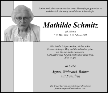 Anzeige von Mathilde Schmitz von  Blickpunkt Euskirchen 
