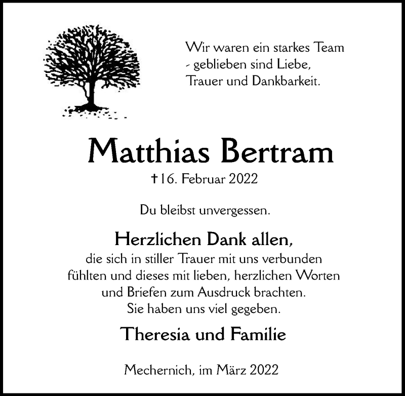  Traueranzeige für Matthias Bertram vom 26.03.2022 aus  Blickpunkt Euskirchen 