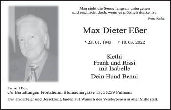 Anzeige von Max Dieter Eßer von  Wochenende 