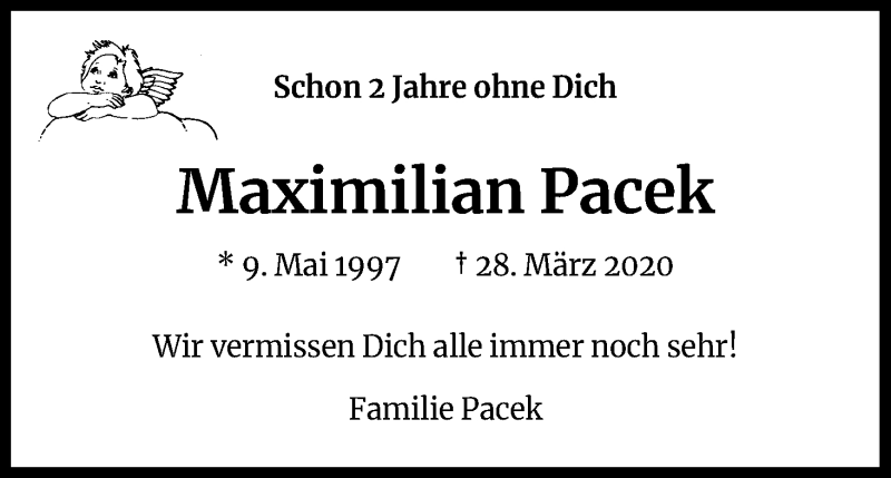  Traueranzeige für Maximilian Pacek vom 28.03.2022 aus Kölner Stadt-Anzeiger / Kölnische Rundschau / Express