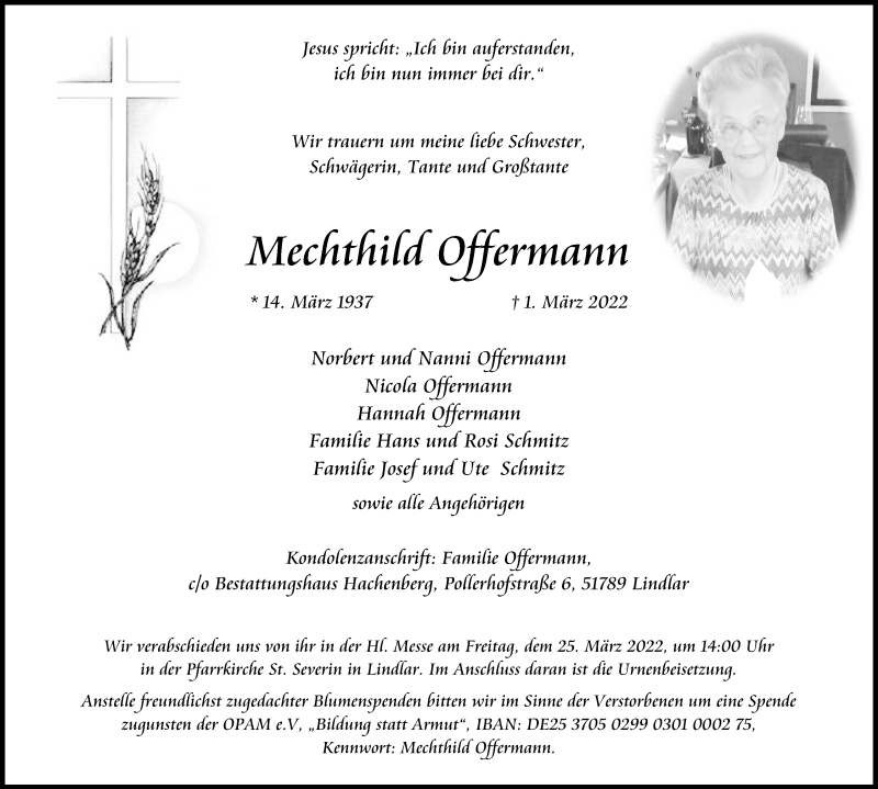  Traueranzeige für Mechthild Offermann vom 12.03.2022 aus Kölner Stadt-Anzeiger / Kölnische Rundschau / Express