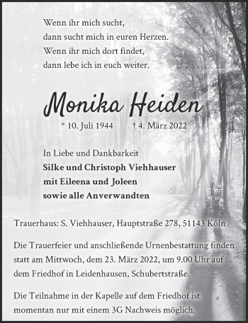 Anzeige von Monika Heiden von  EXPRESS - Die Woche 