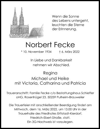 Anzeige von Norbert Fecke von Kölner Stadt-Anzeiger / Kölnische Rundschau / Express