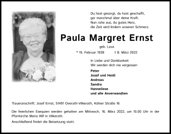 Anzeige von Paula Margret Ernst von Kölner Stadt-Anzeiger / Kölnische Rundschau / Express