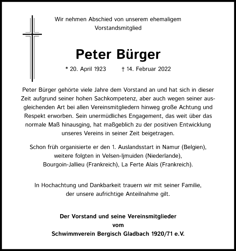  Traueranzeige für Peter Bürger vom 12.03.2022 aus Kölner Stadt-Anzeiger / Kölnische Rundschau / Express