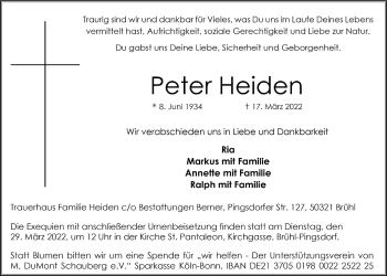 Anzeige von Peter Heiden von  Schlossbote/Werbekurier 