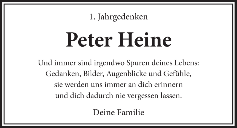  Traueranzeige für Peter Heine vom 11.03.2022 aus  Schaufenster/Blickpunkt  Schlossbote/Werbekurier 