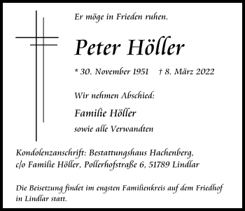 Anzeige von Peter Höller von Kölner Stadt-Anzeiger / Kölnische Rundschau / Express