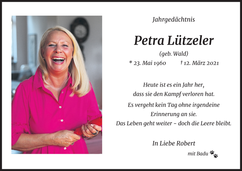  Traueranzeige für Petra Lützeler vom 12.03.2022 aus Kölner Stadt-Anzeiger / Kölnische Rundschau / Express