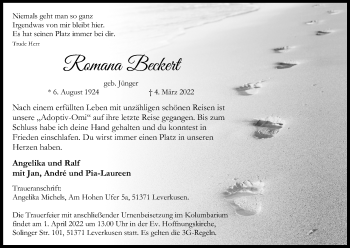 Anzeige von Ramona Beckert von Kölner Stadt-Anzeiger / Kölnische Rundschau / Express