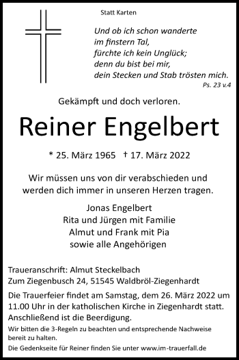 Anzeige von Reiner Engelbert von Kölner Stadt-Anzeiger / Kölnische Rundschau / Express