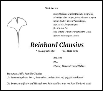 Anzeige von Reinhard Clausius von Kölner Stadt-Anzeiger / Kölnische Rundschau / Express