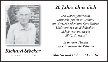 Anzeige von Richard Stöcker von  Lokalanzeiger 