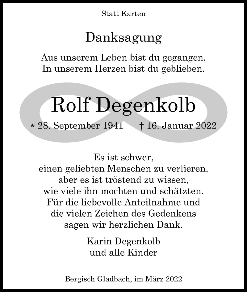  Traueranzeige für Rolf Degenkolb vom 05.03.2022 aus Kölner Stadt-Anzeiger / Kölnische Rundschau / Express