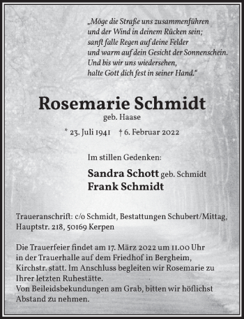 Anzeige von Rosemarie Schmidt von  Werbepost 