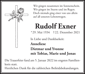 Anzeige von Rudolf Exner von  Anzeigen Echo 
