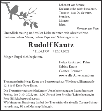 Anzeige von Rudolf Kautz von  EXPRESS - Die Woche 