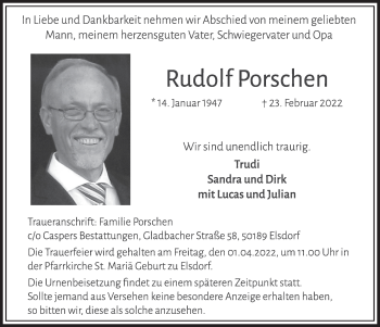 Anzeige von Rudolf Porschen von  Werbepost 