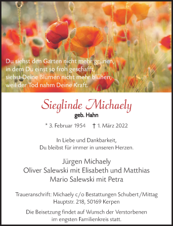 Anzeige von Sieglinde Michaely von  Werbepost 