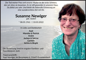 Anzeige von Susanne Newiger von Kölner Stadt-Anzeiger / Kölnische Rundschau / Express