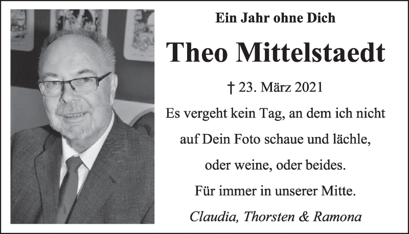  Traueranzeige für Theo Mittelstaedt vom 25.03.2022 aus  Werbepost 