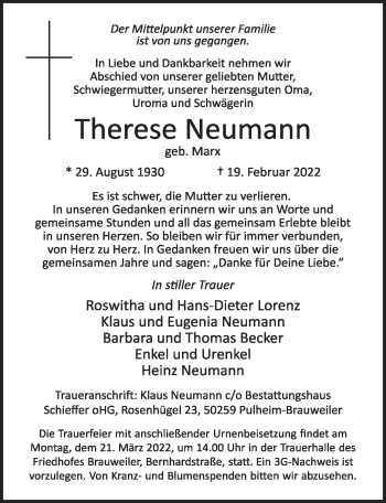 Anzeige von Therese Neumann von  Wochenende 