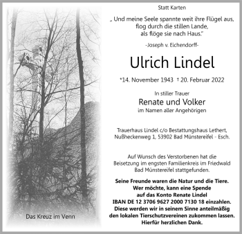 Anzeige von Ulrich Lindel von  Blickpunkt Euskirchen 