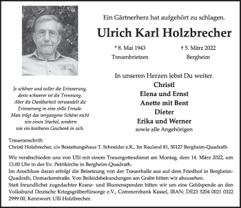 Anzeige von Ulrich Karl Holzbrecher von  Werbepost 