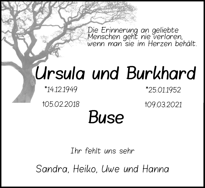  Traueranzeige für Ursula Buse vom 09.03.2022 aus Kölner Stadt-Anzeiger / Kölnische Rundschau / Express