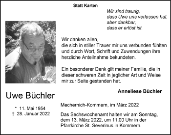 Anzeige von Uwe Büchler von  Blickpunkt Euskirchen 