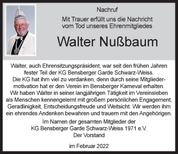 Anzeige von Walter Nußbaum von  Bergisches Handelsblatt 