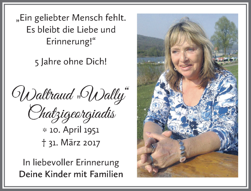  Traueranzeige für Waltraud Chatzigeorgiadis vom 18.07.2023 aus  Bergisches Handelsblatt 
