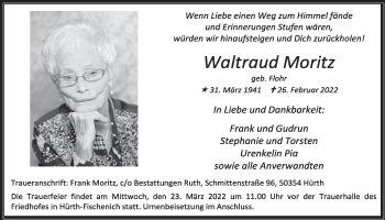 Anzeige von Waltraud Moritz von  Wochenende 