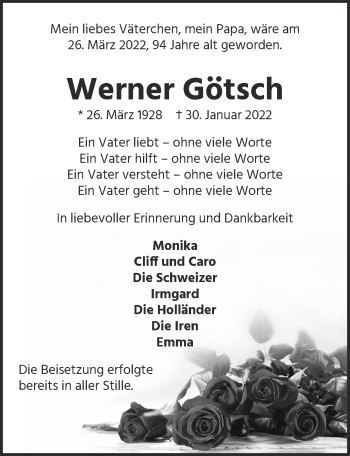 Anzeige von Werner Götsch von  EXPRESS - Die Woche 