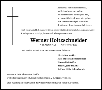 Anzeige von Werner Holtzschneider von Kölner Stadt-Anzeiger / Kölnische Rundschau / Express