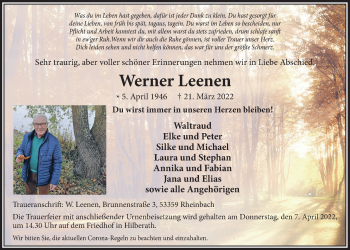 Anzeige von Werner Leenen von  Schaufenster/Blickpunkt 