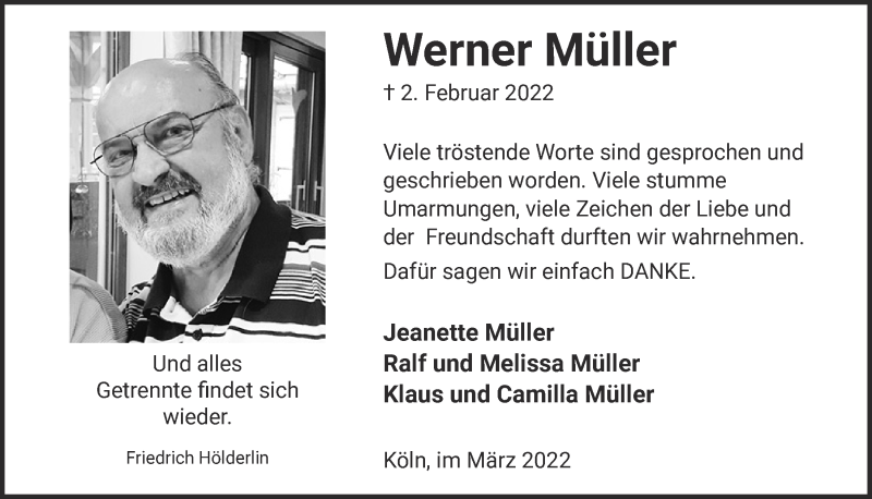  Traueranzeige für Werner Müller vom 04.03.2022 aus  EXPRESS - Die Woche 
