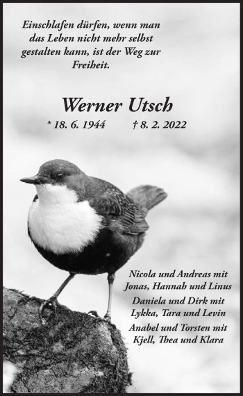 Anzeige von Werner Utsch von  Anzeigen Echo 