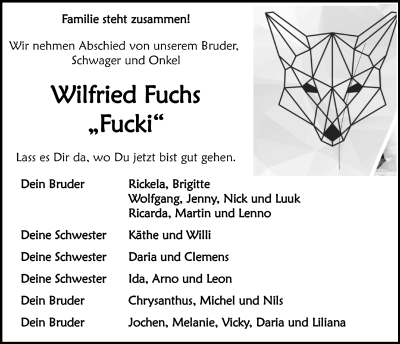  Traueranzeige für Wilfried Fuchs vom 05.03.2022 aus  Blickpunkt Euskirchen 