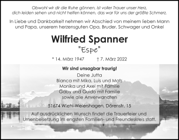 Anzeige von Wilfried Spanner von Kölner Stadt-Anzeiger / Kölnische Rundschau / Express