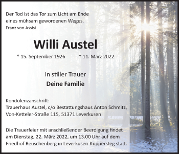 Anzeige von Willi Austel von Kölner Stadt-Anzeiger / Kölnische Rundschau / Express