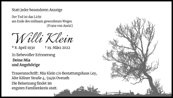 Anzeige von Willi Klein von Kölner Stadt-Anzeiger / Kölnische Rundschau / Express